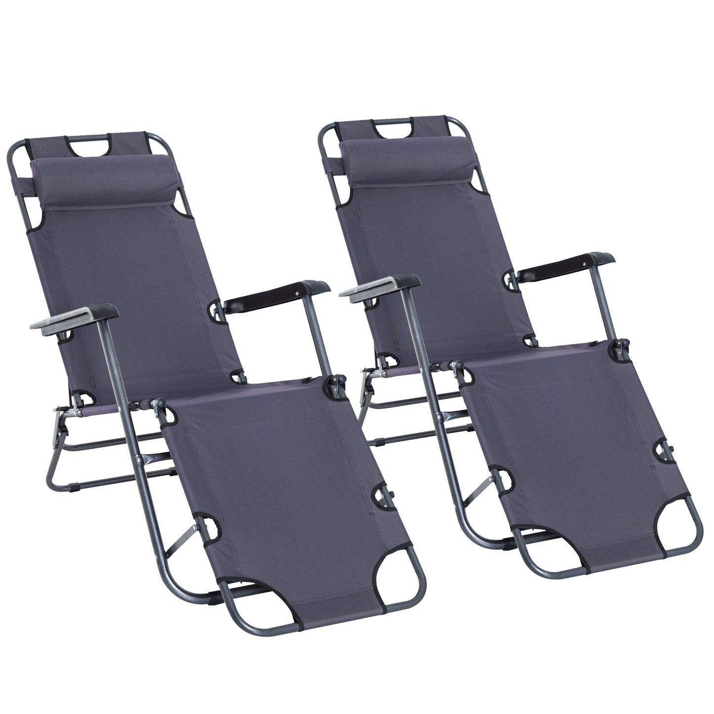 Photo of Outsunny 2 in 1 Folding Sun Lounger Reclining Garden Chair Set of 2 with 2-Level Adjustable Backrest, Outdoor Zero Gravity Recliner Garden Chairs with Head Pillow and Armrests, Grey in Grey colour on a white background