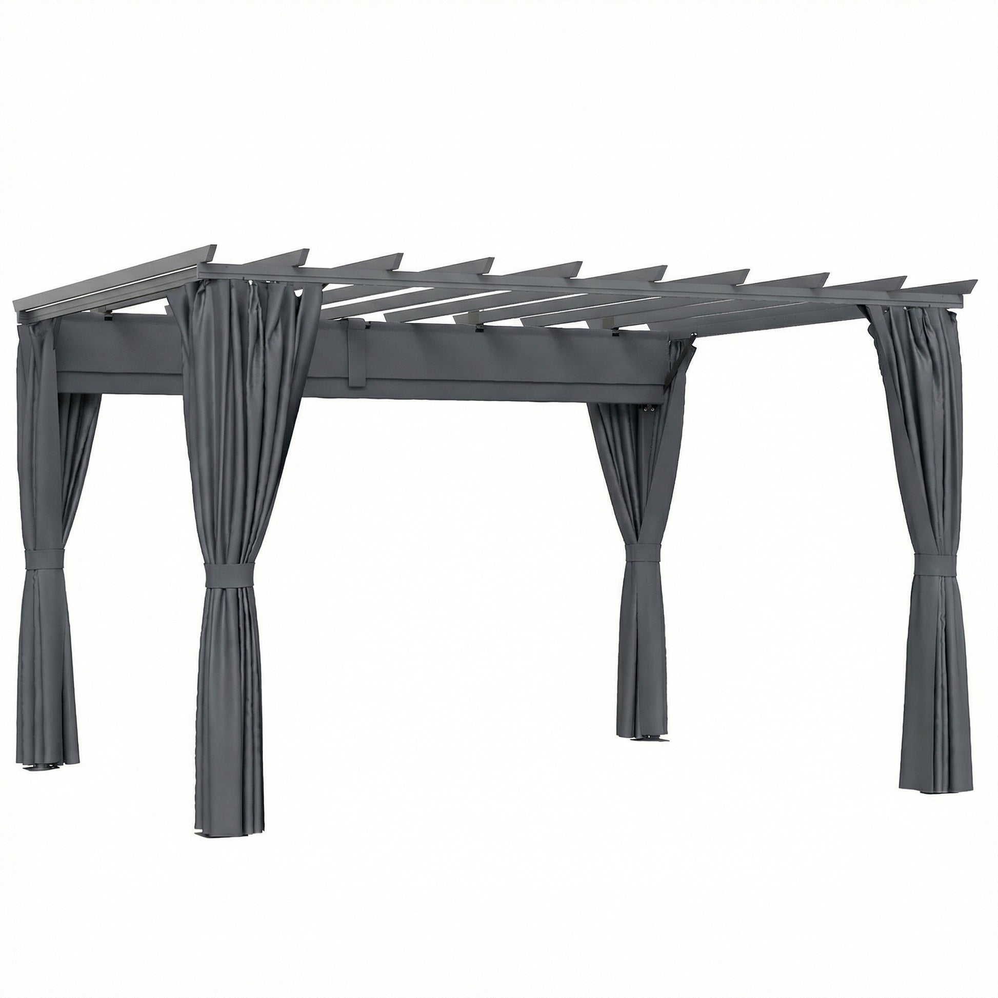 Photo of Outsunny 3.6 x 3 m Pergola with Retractable Roof Canopy, Curtains, Aluminium Garden Pergola Gazebo Sun Shade Shelter, Dark Grey in Grey colour on a white background