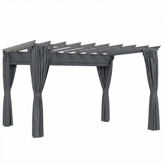 Photo of Outsunny 3.6 x 3 m Pergola with Retractable Roof Canopy, Curtains, Aluminium Garden Pergola Gazebo Sun Shade Shelter, Dark Grey in Grey colour on a white background