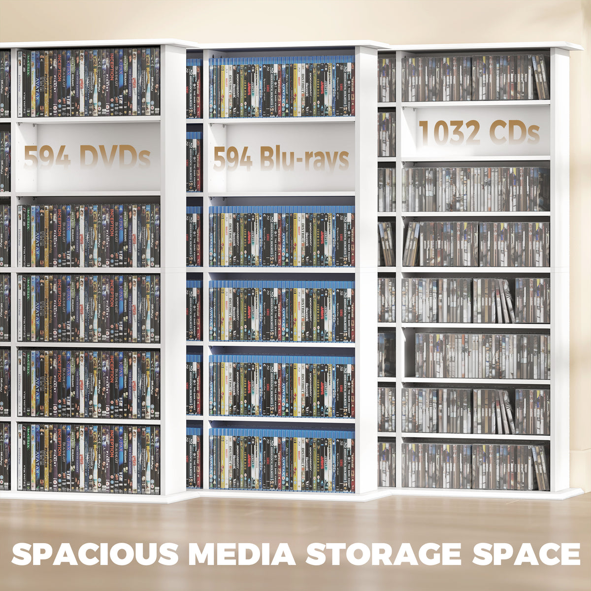 HOMCOM 1032 CD/594 DVD Storage Unit, Blu-ray Media Storage Shelf with 24 Compartments and 18 Adjustable Shelves, White
