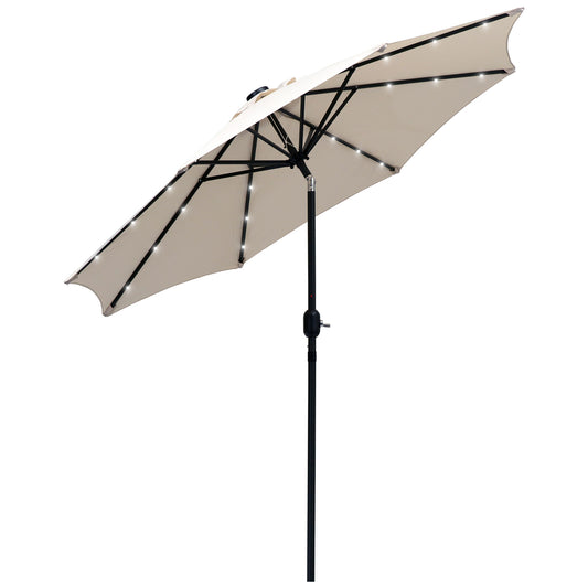 Photo of Outsunny 2.7m Patio Garden Umbrella Outdoor Parasol with Tilt Crank and 24 LEDs Lights (Cream) in (Cream) colour on a white background