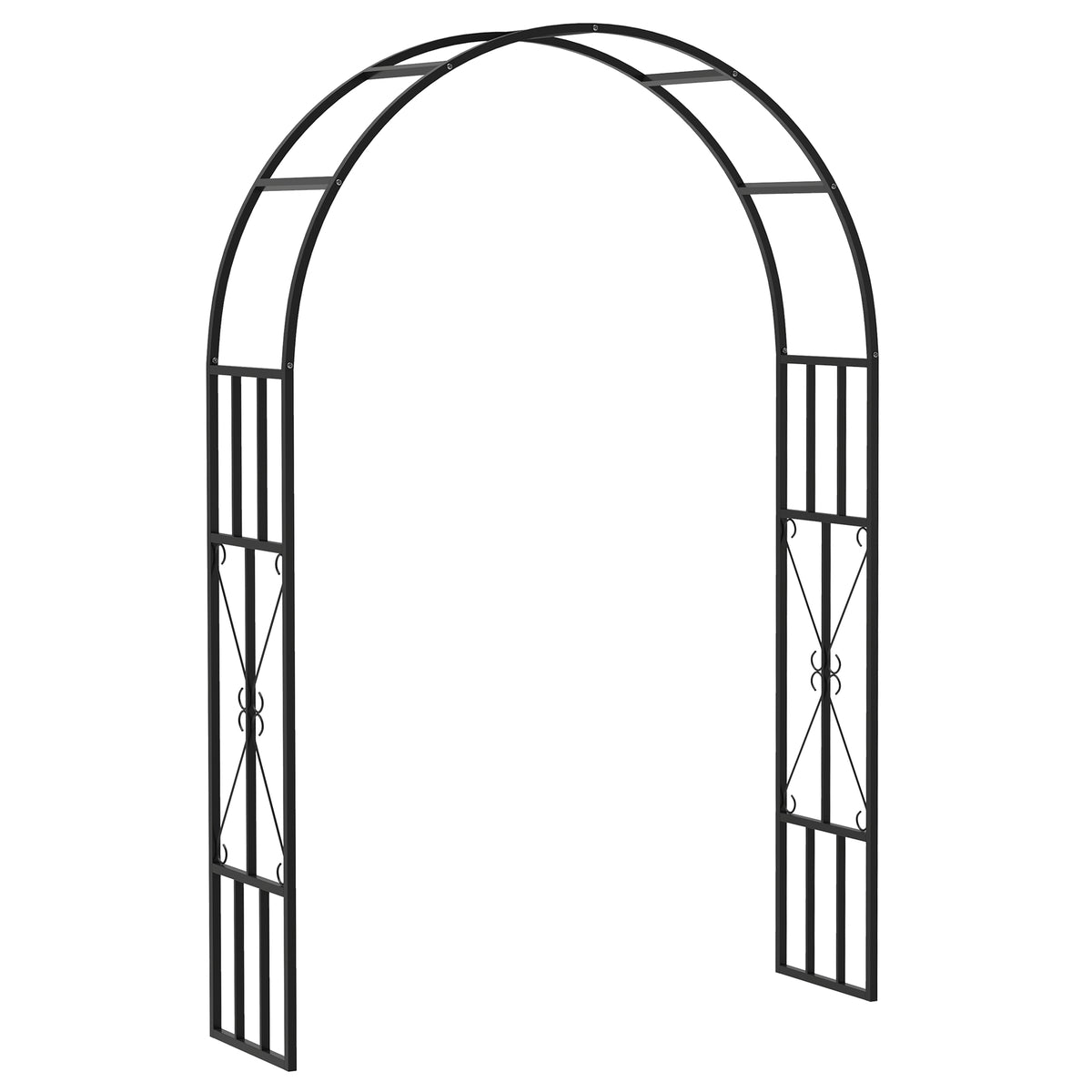 Outsunny black steel garden arch with a rounded top and decorative trellis sides