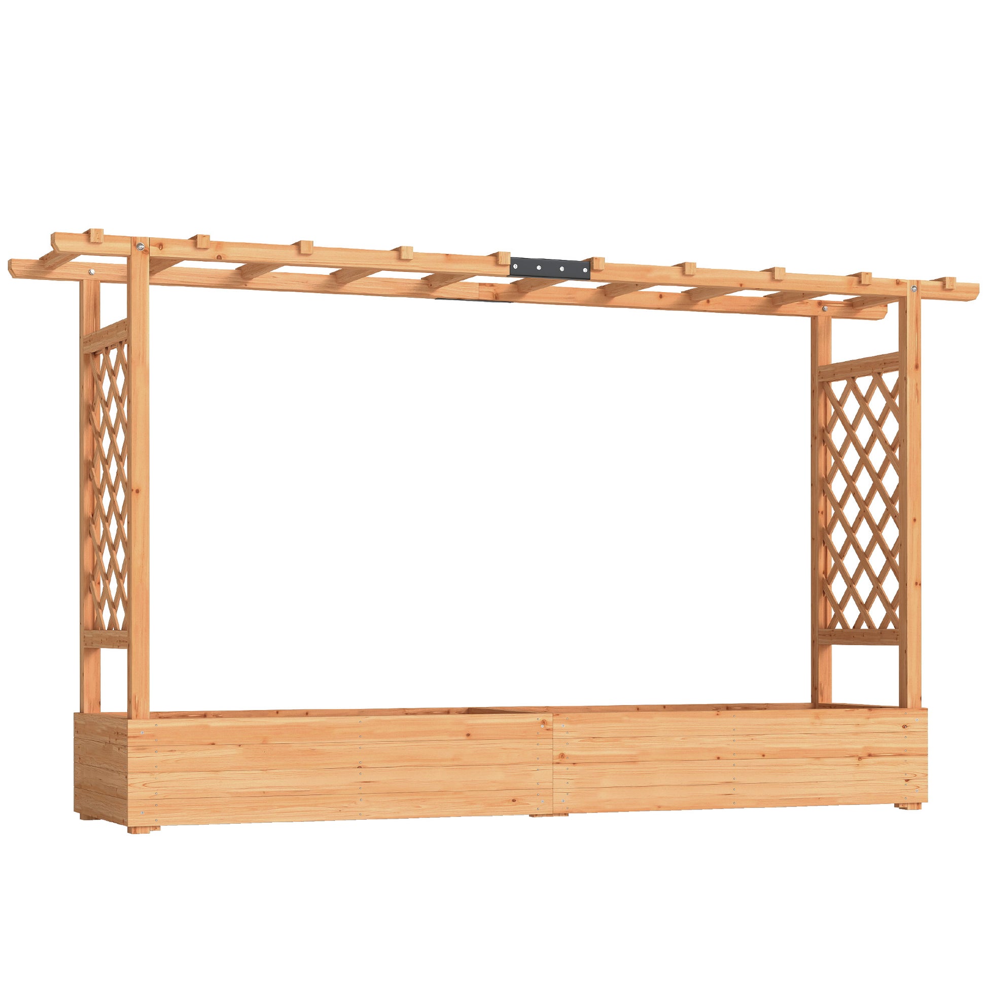 Photo of Outsunny Raised Planter with Trellis, Wooden Raised Bed for Garden with Hanging Roof and Drainage Holes, Outdoor Planter Box in Box colour on a white background
