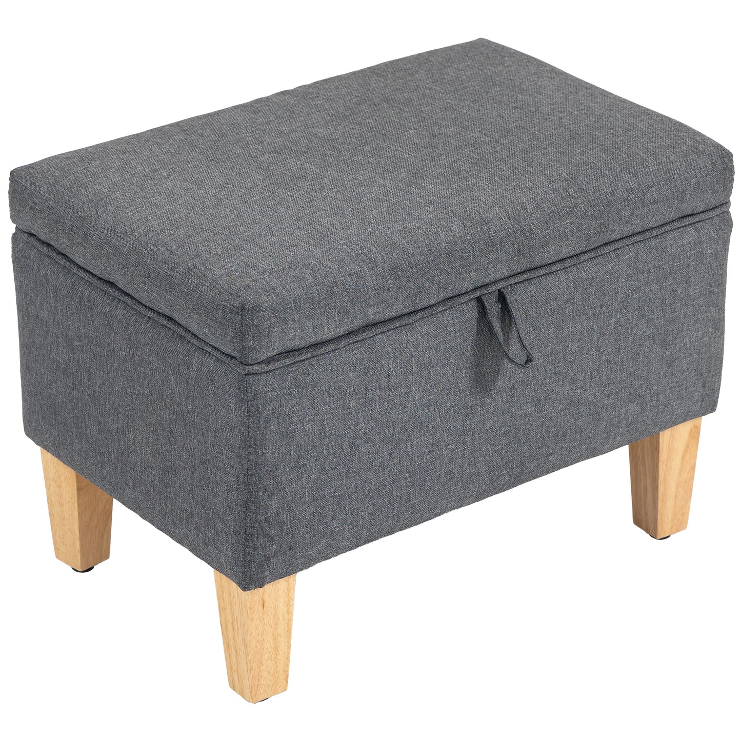 Photo of HOMCOM 16L Linen Storage Ottoman Padded Footstool with Rubberwood Legs for Storage Box, Bed End, Shoe Bench, Seating, Charcoal Grey in Grey colour on a white background