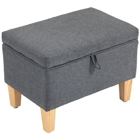 Photo of HOMCOM 16L Linen Storage Ottoman Padded Footstool with Rubberwood Legs for Storage Box, Bed End, Shoe Bench, Seating, Charcoal Grey in Grey colour on a white background