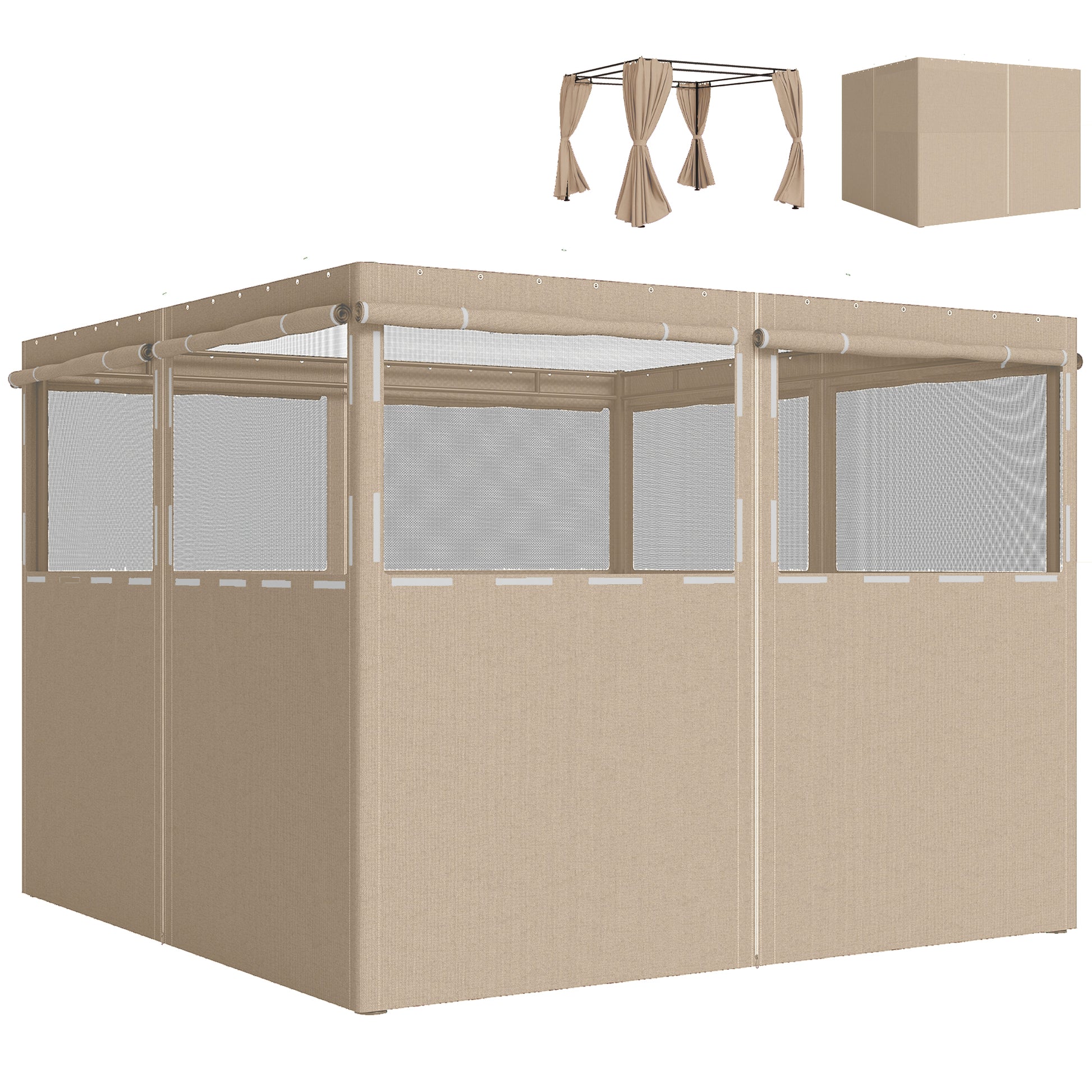 Photo of Outsunny 4 Pack Replacement Gazebo Curtains Privacy Panel for Most 3 x 3 m Gazebo, Outdoor Shelter Sidewalls, Khaki in Khaki colour on a white background
