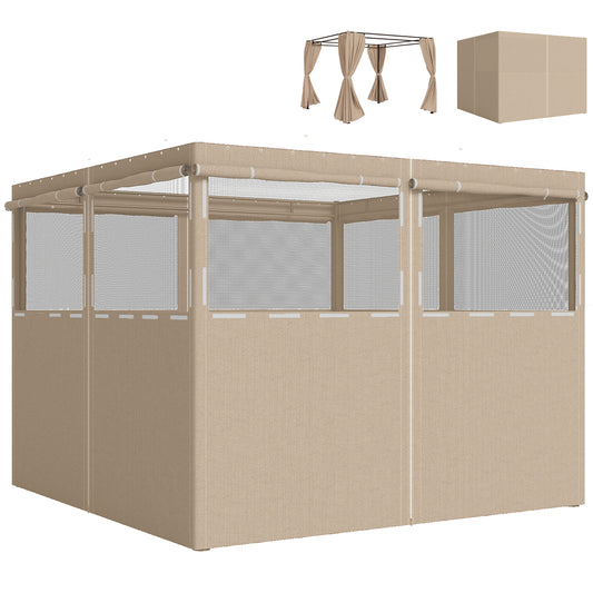 Photo of Outsunny 4 Pack Replacement Gazebo Curtains Privacy Panel for Most 3 x 3 m Gazebo, Outdoor Shelter Sidewalls, Khaki in Khaki colour on a white background