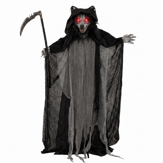Photo of HOMCOM Halloween Standing Werewolf Animated Decoration with Light-Up Eyes, Sound and Touch Activated in Activated colour on a white background