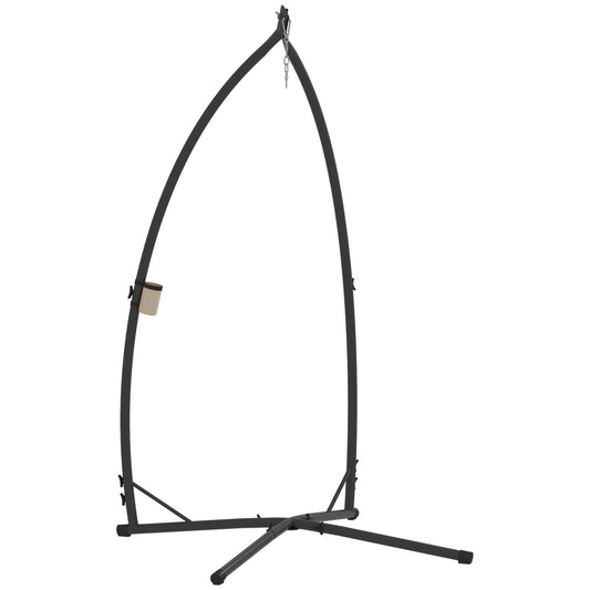 Photo of Outsunny Hammock Chair Stand Only, Hanging Chair Stand with X-Shape Base, Heavy Duty Steel Single Hammock Egg Swing Frame for Indoor Outdoor, 150 KG Load Capacity Black in Black colour on a white background