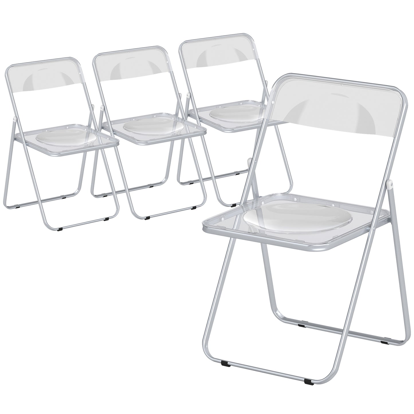 Photo of HOMCOM Foldable Chairs, Folding Chairs with Transparent Seat and Backrest, Heavy Duty Steel Frame, 47W x 48D x 75H cm, Clear in Clear colour on a white background