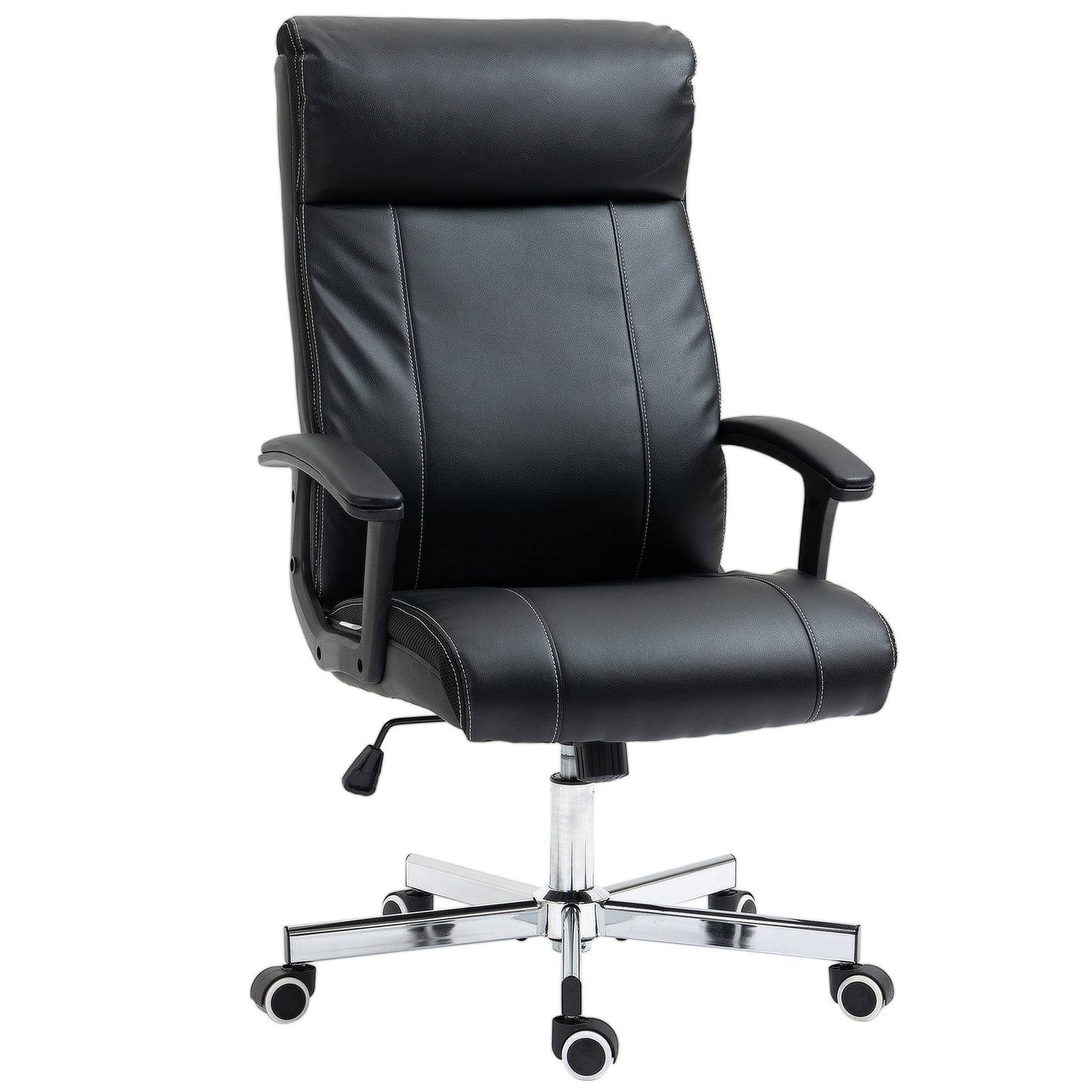 Photo of Vinsetto Massage Office Chair, PU Desk Chair with 6 Point Massage, High Back Computer Chair with Metal Legs, Thick Seat, Remote Control and Adjustable Height, Black in Black colour on a white background