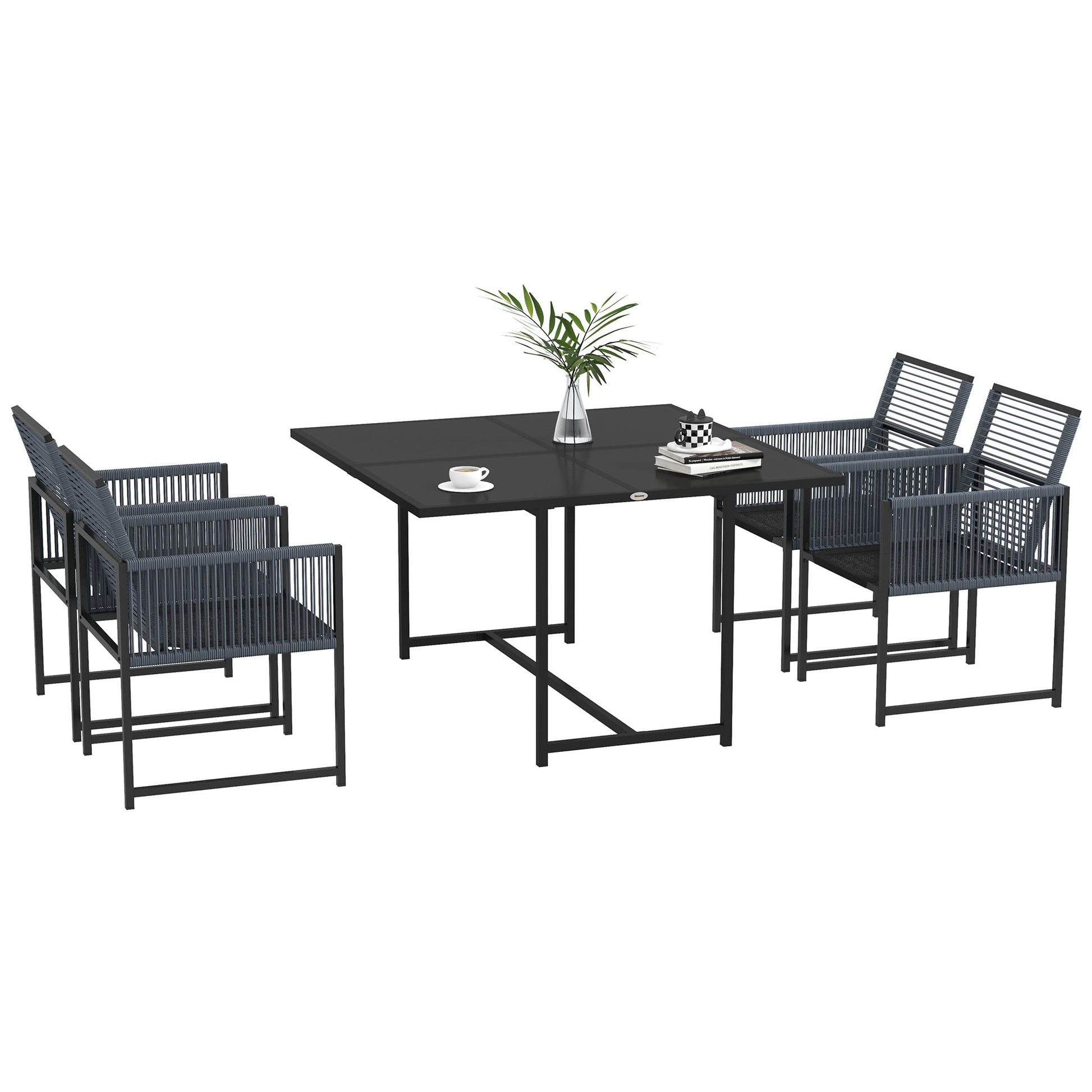 Photo of Outsunny Five-Piece Metal Dining Set, with Folding Back Chairs, Dark Grey in Grey colour on a white background