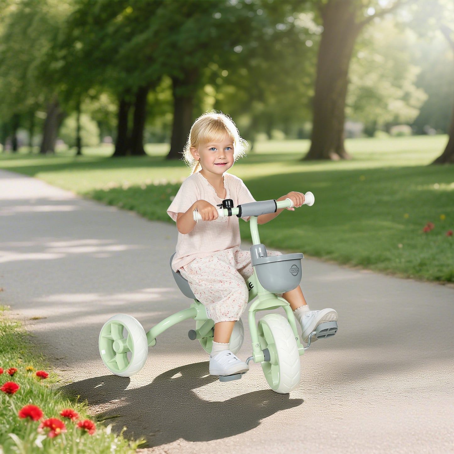AIYAPLAY Kids Trike, Toddler Tricycle with Front Basket and EVA Wheels for Ages 2-5 Years, Indoor Outdoor for Boys Girls, Green