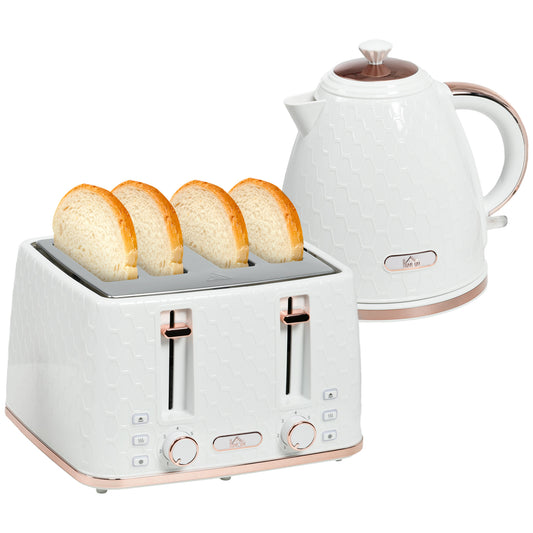 Photo of HOMCOM 1.7L 3000W Fast Boil Kettle & 4 Slice Toaster Set, Kettle and Toaster Set with 7 Browning Controls, Crumb Tray, White in White colour on a white background