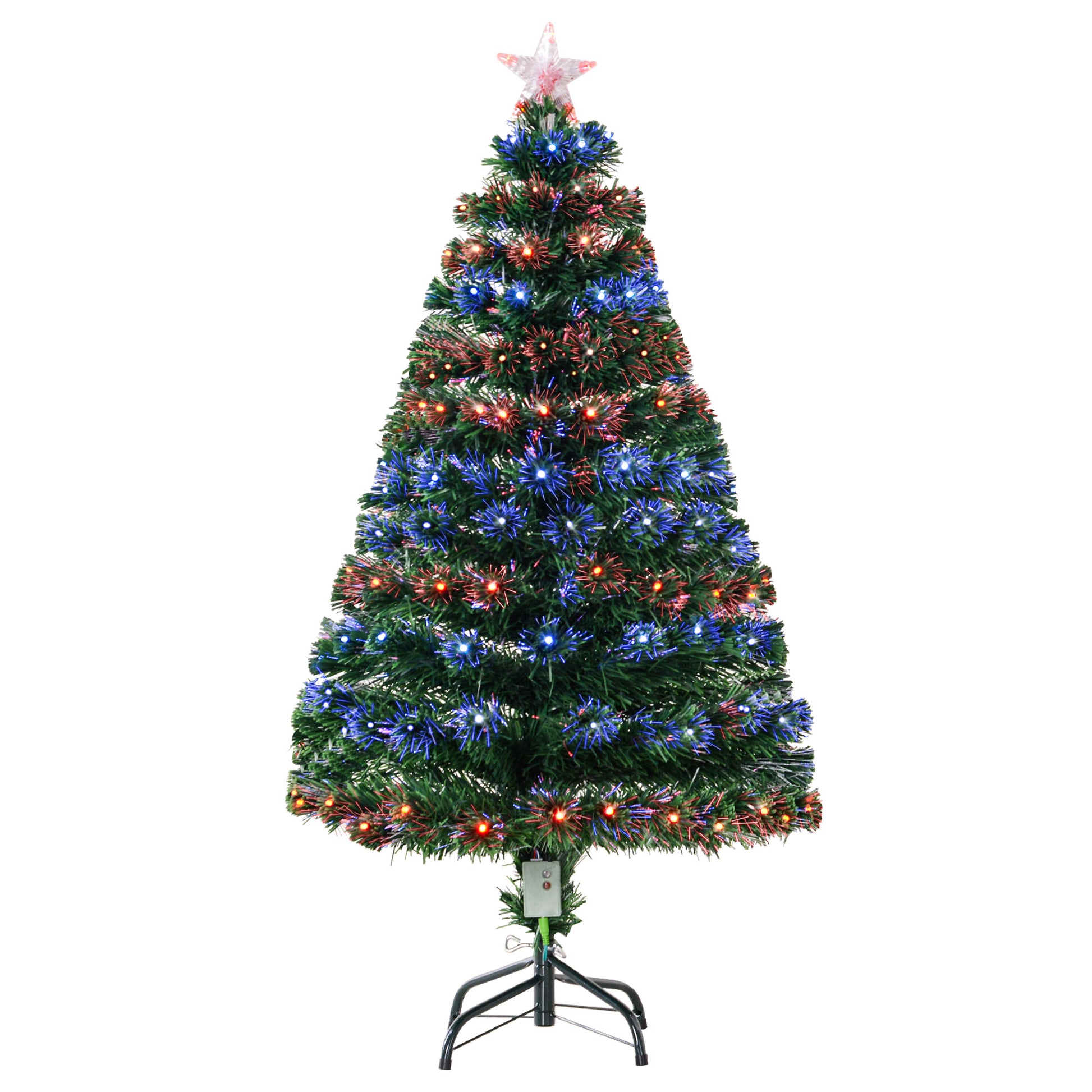Photo of HOMCOM 4 Feet Prelit Artificial Christmas Tree with Multi-Coloured Fiber Optic LED Light, Holiday Home Xmas Decoration, Green in Green colour on a white background