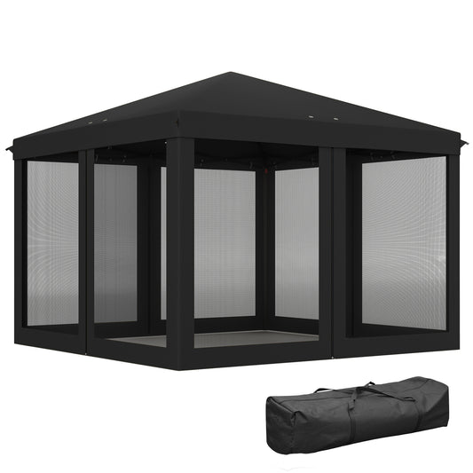 Photo of Outsunny 3 x 3 m Pop Up Gazebo, 420D Garden Tent Canopy with Removable Mesh Sidewall Netting, Carry Bag for Garden Patio Outdoor, Black in Black colour on a white background