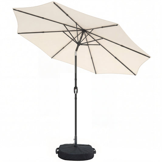 Photo of Outsunny 2.7 m Garden Parasol Umbrella with Cross Base and Sandbag, Retractable Ribs, Outdoor Table Market Umbrella, Cream White in White colour on a white background