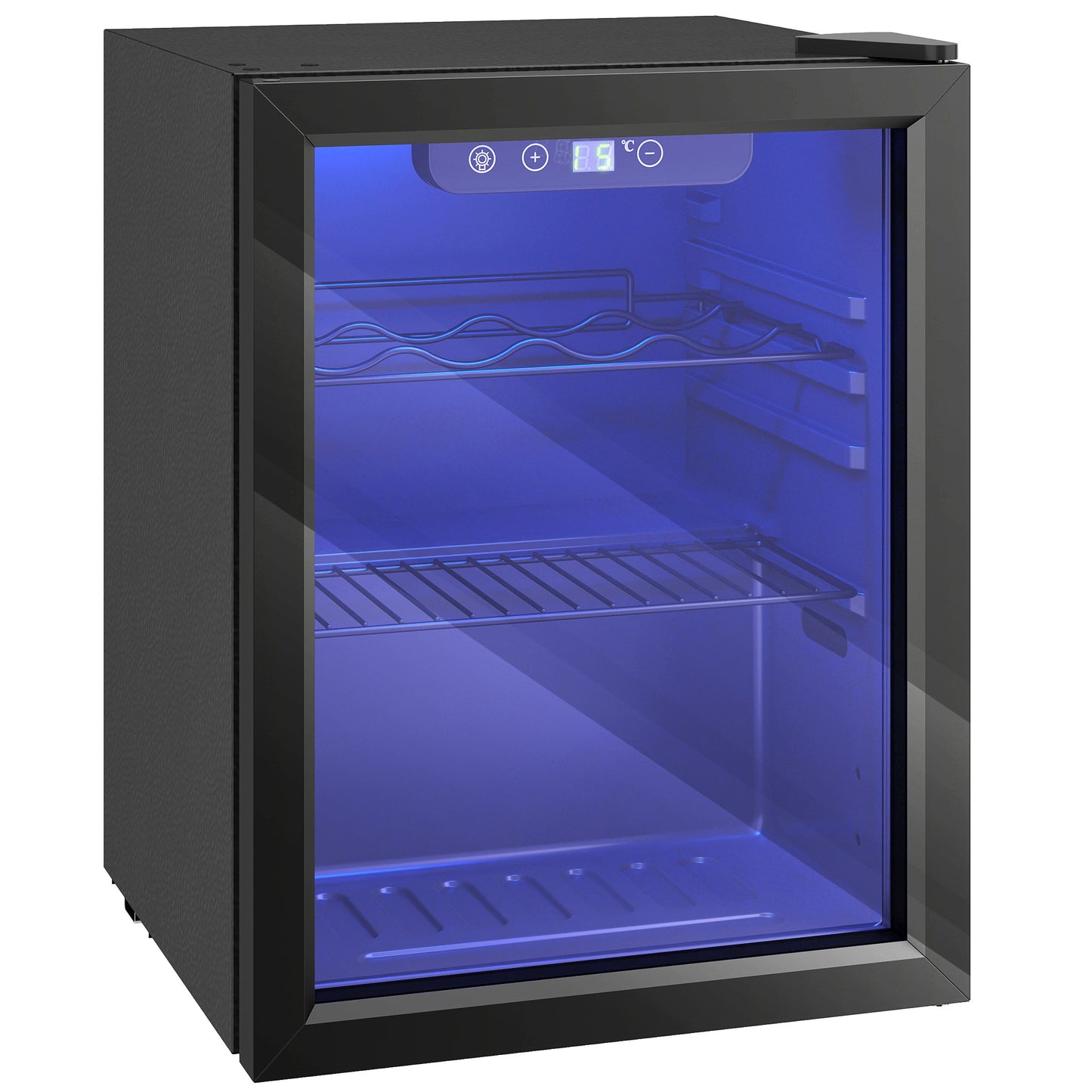 Photo of HOMCOM 16 Bottle Wine Cooler, 48 Litre Capacity, 4-16°C Under Counter Drinks Beer Wine Fridge with Glass Door, LED Light, Black in Black colour on a white background