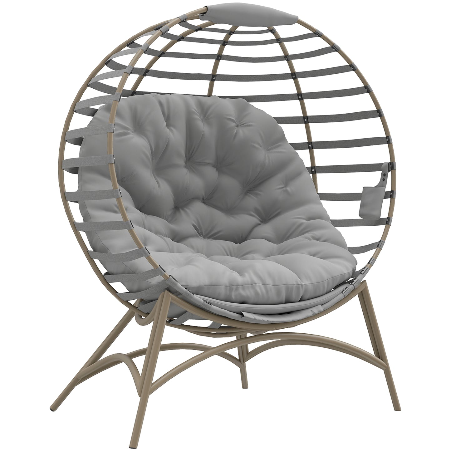 Photo of Outsunny Egg Chair with Cushion & Side Pocket - Light Grey in Grey colour on a white background