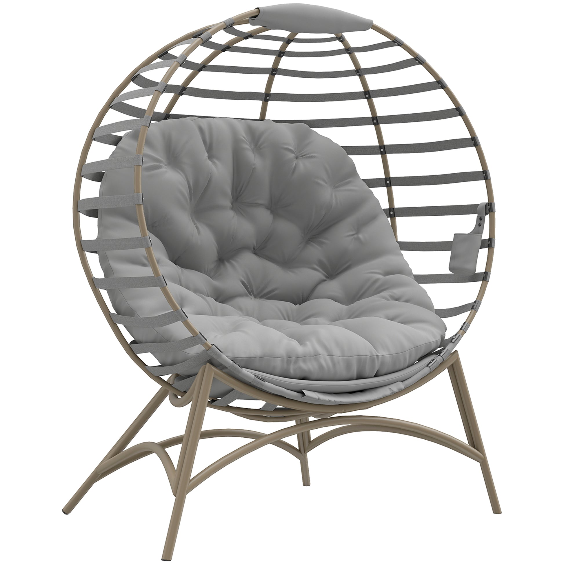Photo of Outsunny Egg Chair with Cushion & Side Pocket - Light Grey in Grey colour on a white background