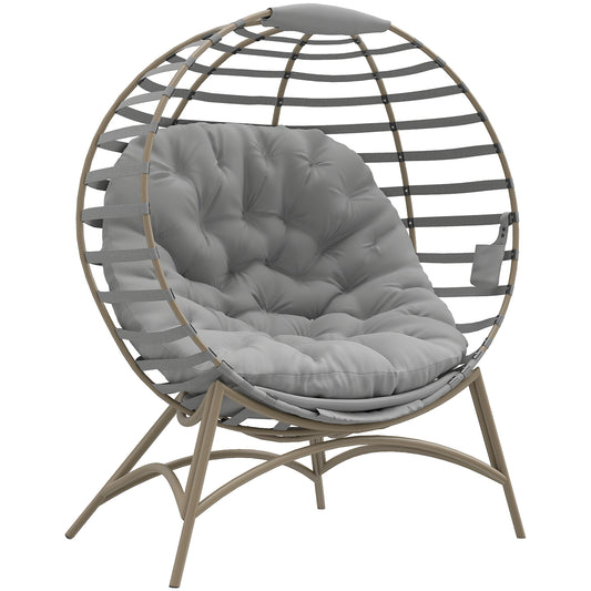 Photo of Outsunny Egg Chair with Cushion & Side Pocket - Light Grey in Grey colour on a white background