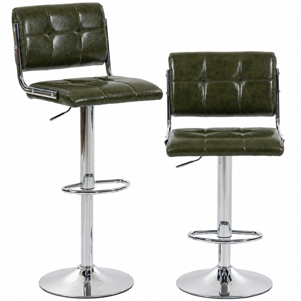 Photo of HOMCOM Bar Stools Modern PU Leather Adjustable Breakfast Bar Stools Backrest Set of 2 Green in Green colour on a white background