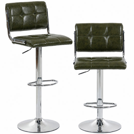 Photo of HOMCOM Bar Stools Modern PU Leather Adjustable Breakfast Bar Stools Backrest Set of 2 Green in Green colour on a white background
