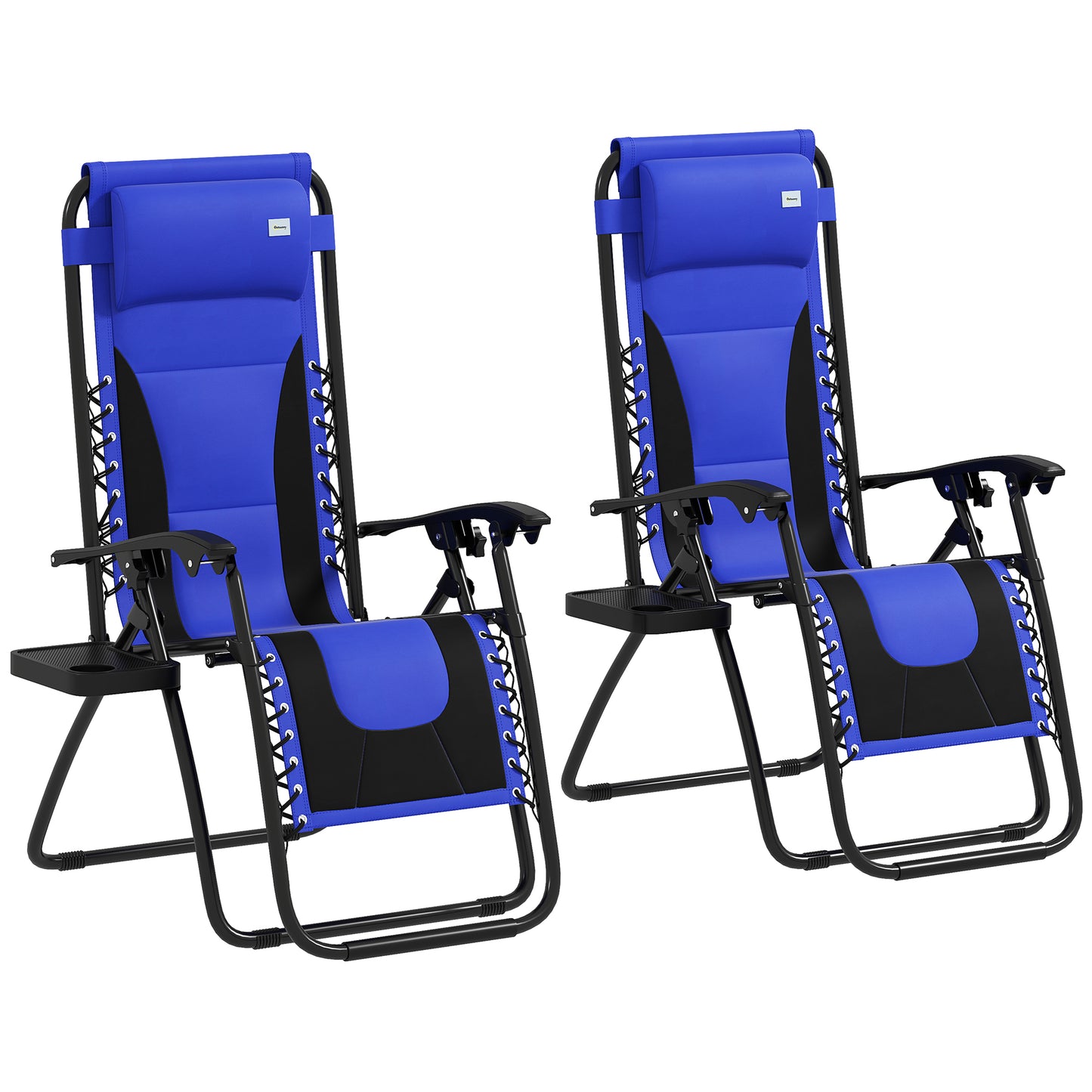 Photo of Outsunny Zero Gravity Lounger Chair Set of 2, Folding Reclining Patio Chair with Padded Seat, Cup Holder, Soft Cushion and Headrest for Poolside, Camping, Blue in Blue colour on a white background