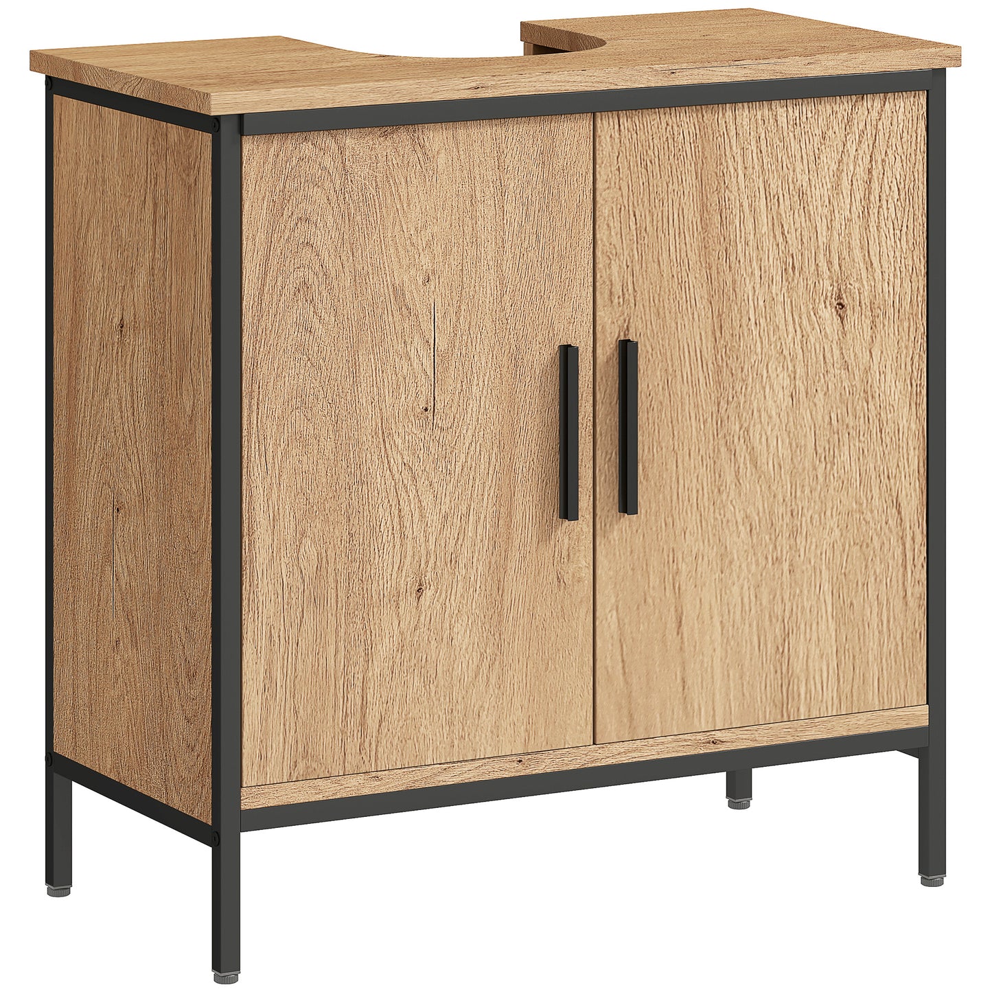 Photo of HOMCOM Bathroom Vanity Unit, Under Sink Storage Cabinet with 2 Doors, Adjustable Shelf for Basin without or with Pedestal, Oak in Oak colour on a white background