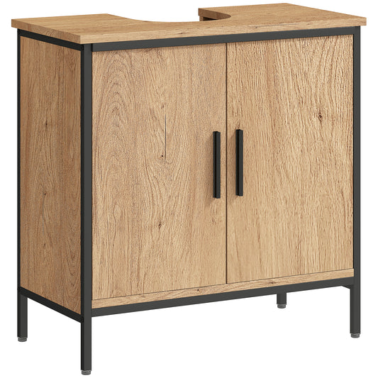 Photo of HOMCOM Bathroom Vanity Unit, Under Sink Storage Cabinet with 2 Doors, Adjustable Shelf for Basin without or with Pedestal, Oak in Oak colour on a white background