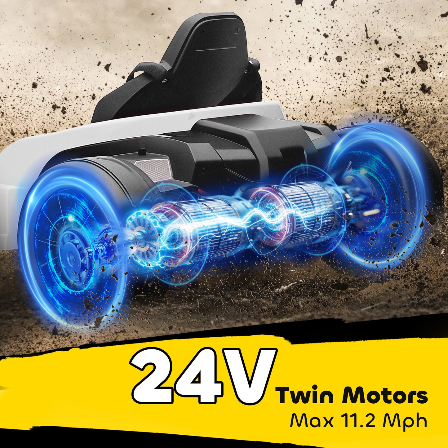 AIYAPLAY 24V Electric Go Kart, Drift Kart with Adjustable Seat, Slow Start, 5-Point Harness, Music, for 6-12 Years, White