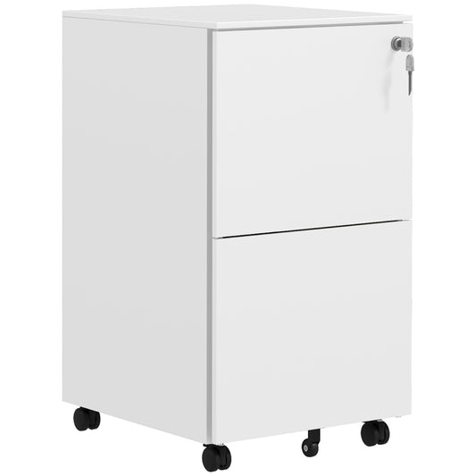 Photo of Vinsetto 2-Drawer Filing Cabinet with Lock and 5 Wheels, Steel Mobile File Cabinet, for A4, Legal and Letter Size, Pre-Assembled Body, White in White colour on a white background