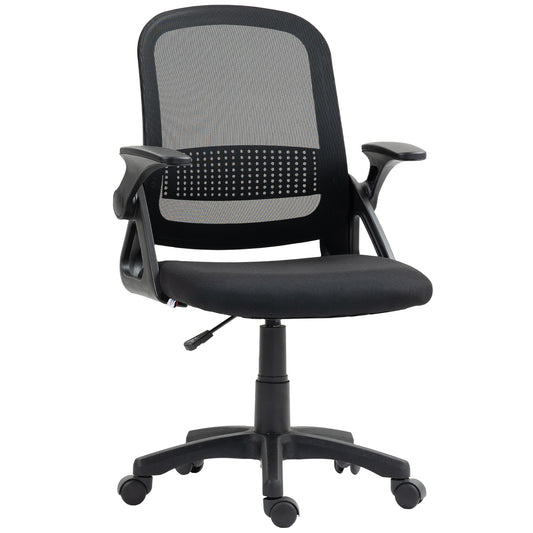 Photo of HOMCOM Breathable Mesh Office Chair, Ergonomic Swivel Computer Chair with Flip-up Armrests, Lumbar Back Support for Home/Office, Black in Black colour on a white background