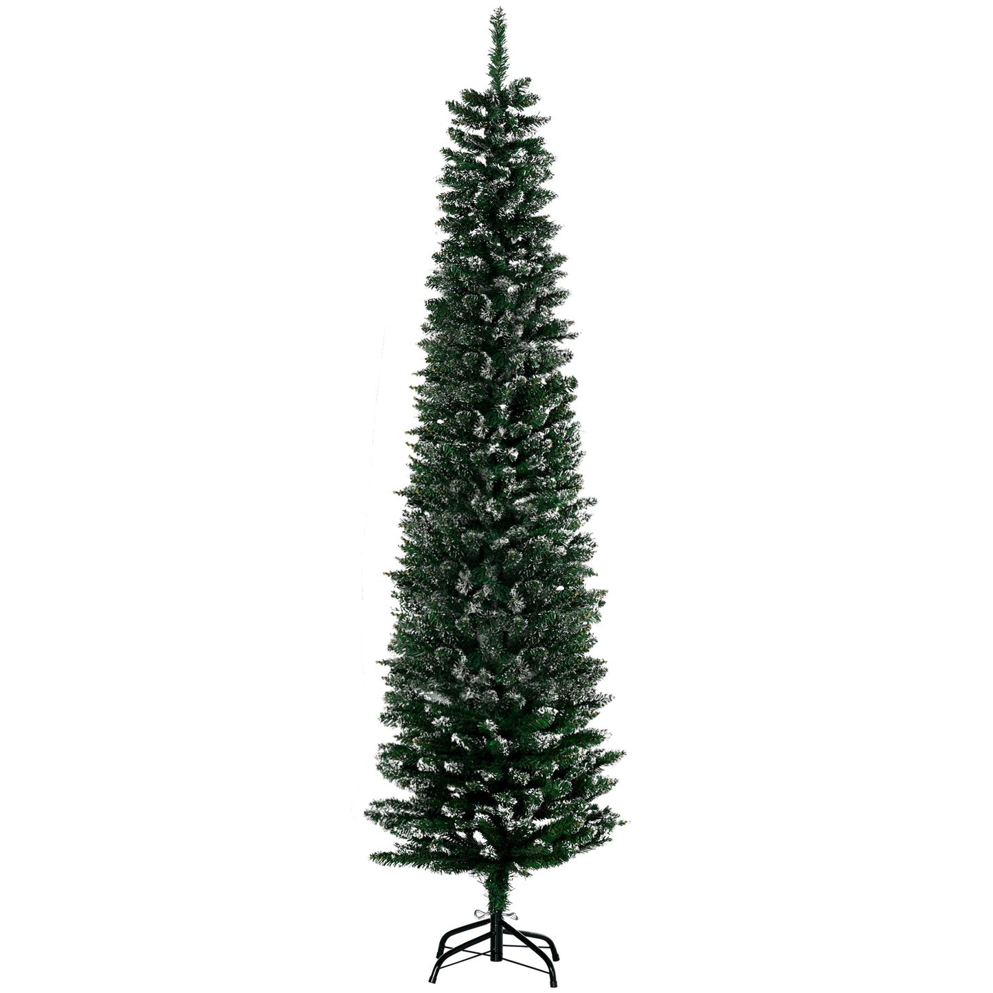 Photo of HOMCOM 6FT Artificial Snow Dipped Christmas Tree Xmas Pencil Tree Holiday Home Indoor Decoration with Foldable Black Stand, Green in Green colour on a white background
