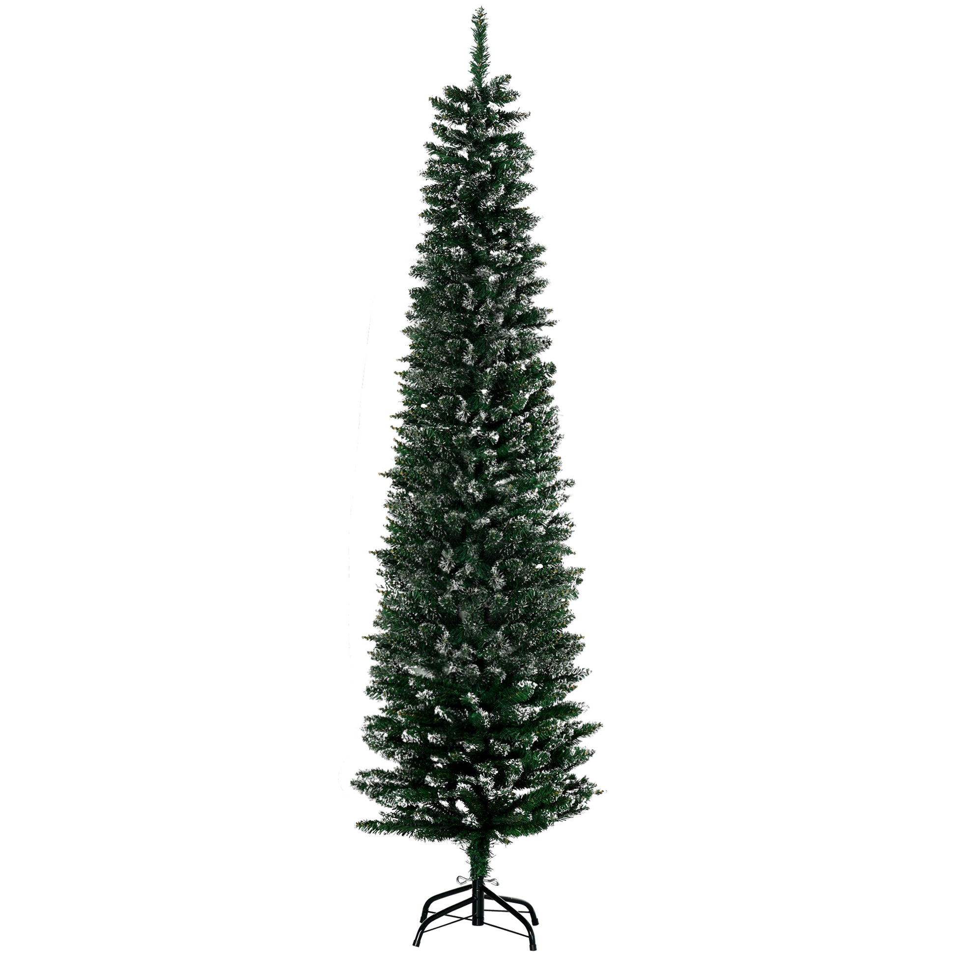 Photo of HOMCOM 6FT Artificial Snow Dipped Christmas Tree Xmas Pencil Tree Holiday Home Indoor Decoration with Foldable Black Stand, Green in Green colour on a white background