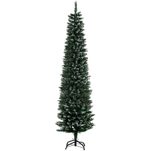 Photo of HOMCOM 6FT Artificial Snow Dipped Christmas Tree Xmas Pencil Tree Holiday Home Indoor Decoration with Foldable Black Stand, Green in Green colour on a white background
