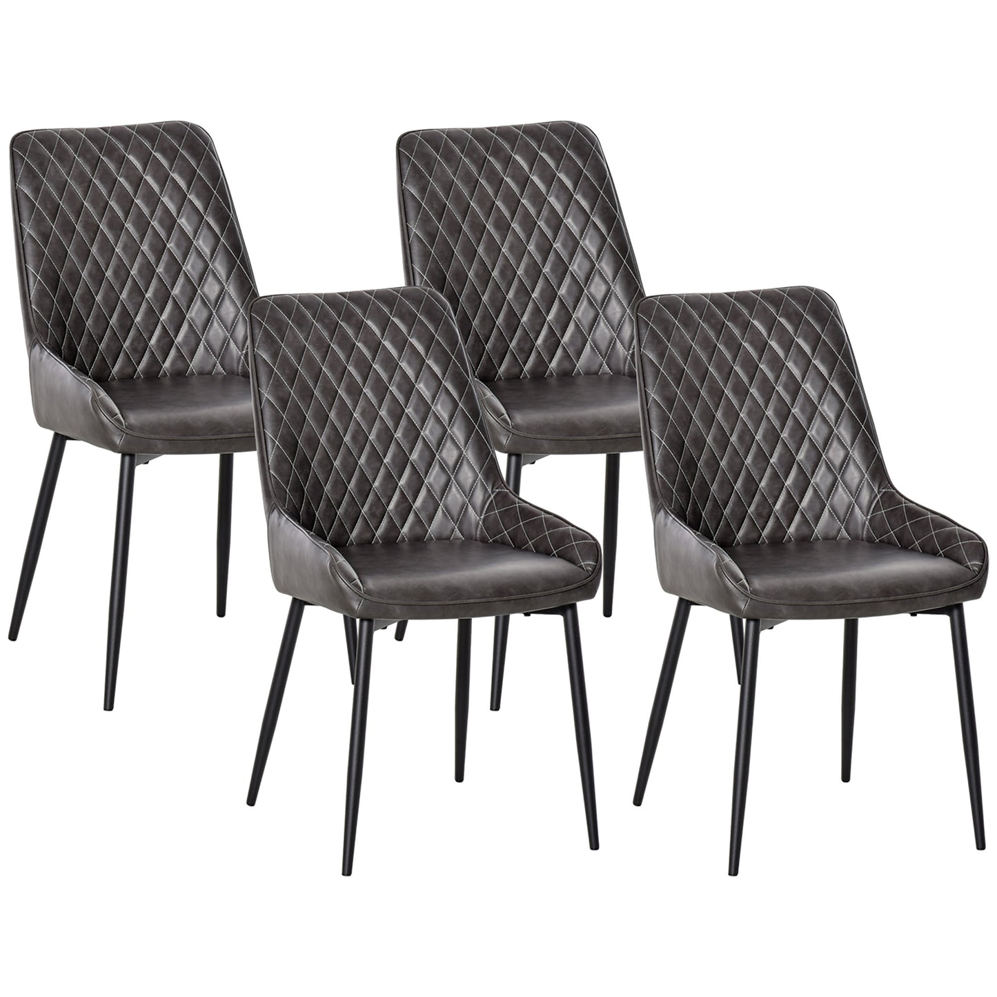 Photo of HOMCOM Retro Dining Chair Set of 4, PU Leather Upholstered Side Chairs for Kitchen Living Room with Metal Legs, Grey in Grey colour on a white background