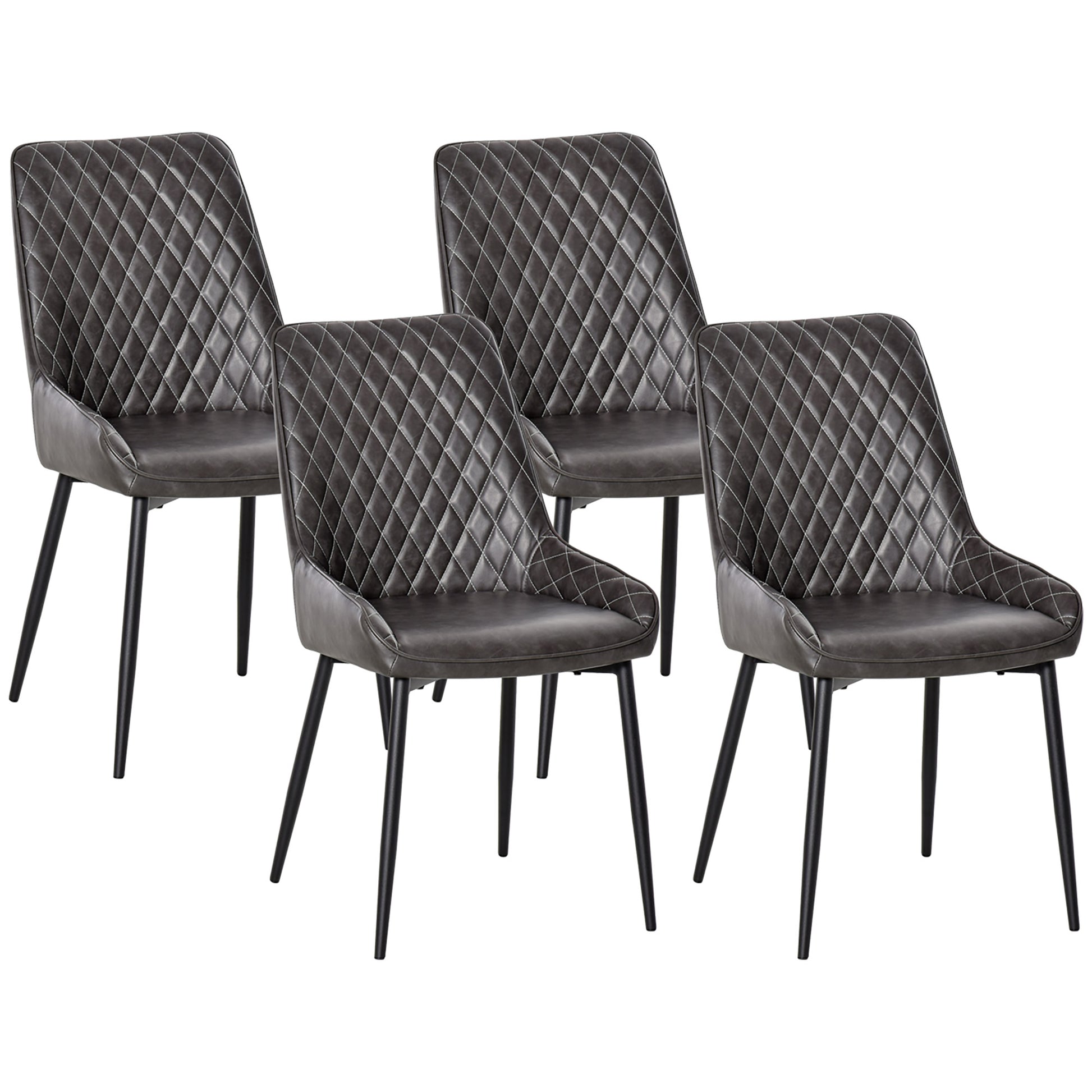 Photo of HOMCOM Retro Dining Chair Set of 4, PU Leather Upholstered Side Chairs for Kitchen Living Room with Metal Legs, Grey in Grey colour on a white background