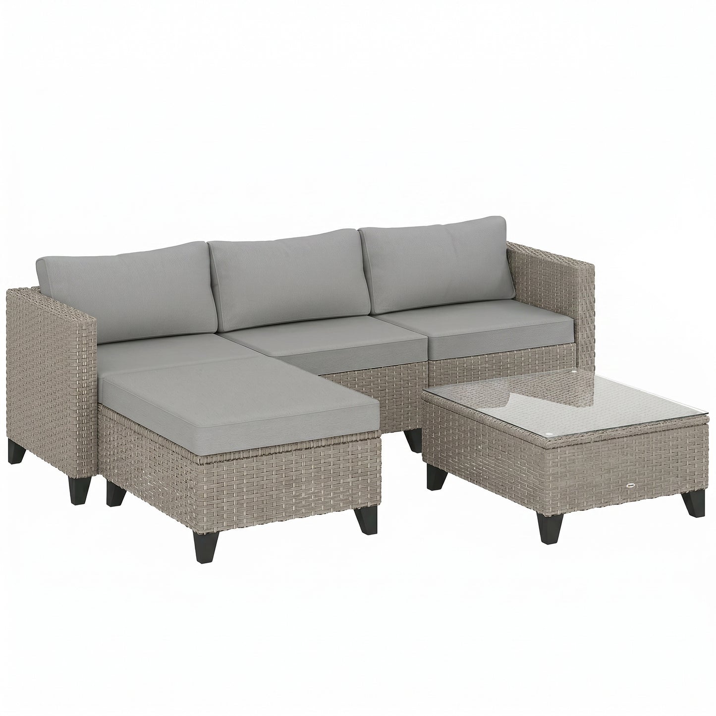 Photo of Outsunny 5-Piece Rattan Patio Furniture Set with Corner Sofa, Footstools, Coffee Table, for Poolside, Brown in Brown colour on a white background