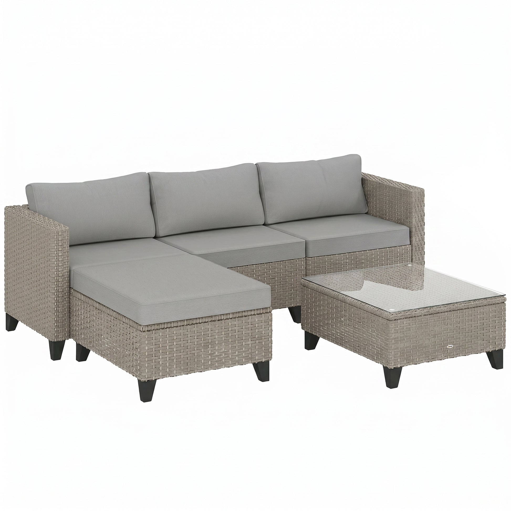 Photo of Outsunny 5-Piece Rattan Patio Furniture Set with Corner Sofa, Footstools, Coffee Table, for Poolside, Brown in Brown colour on a white background