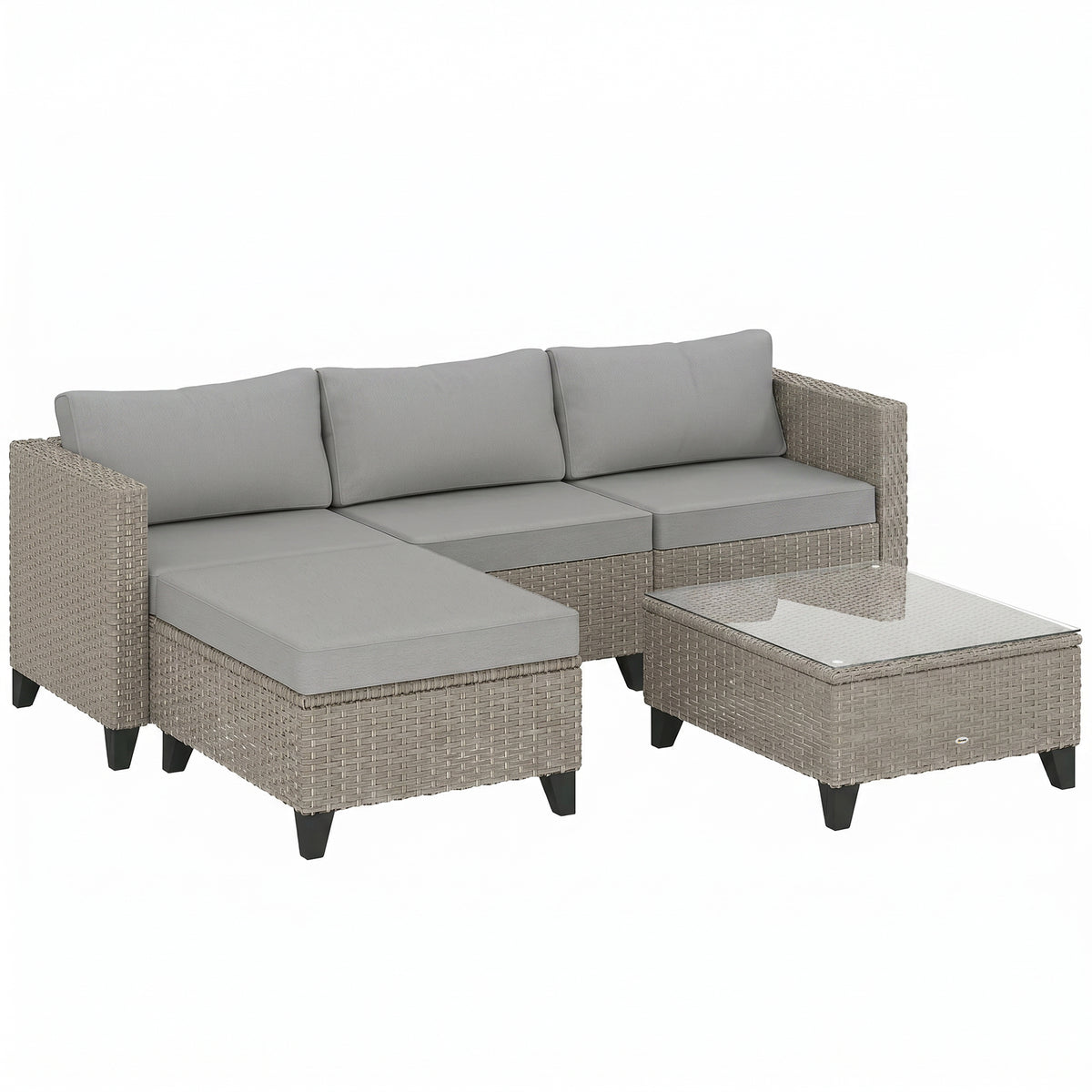 Photo of Outsunny 5-Piece Rattan Patio Furniture Set with Corner Sofa, Footstools, Coffee Table, for Poolside, Brown in Brown colour on a white background