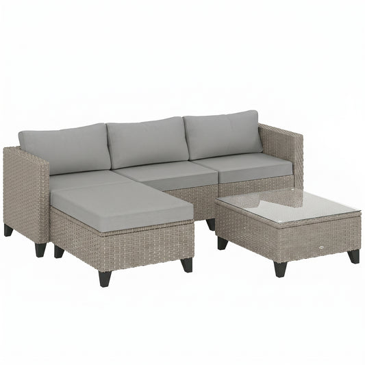 Photo of Outsunny 5-Piece Rattan Patio Furniture Set with Corner Sofa, Footstools, Coffee Table, for Poolside, Brown in Brown colour on a white background