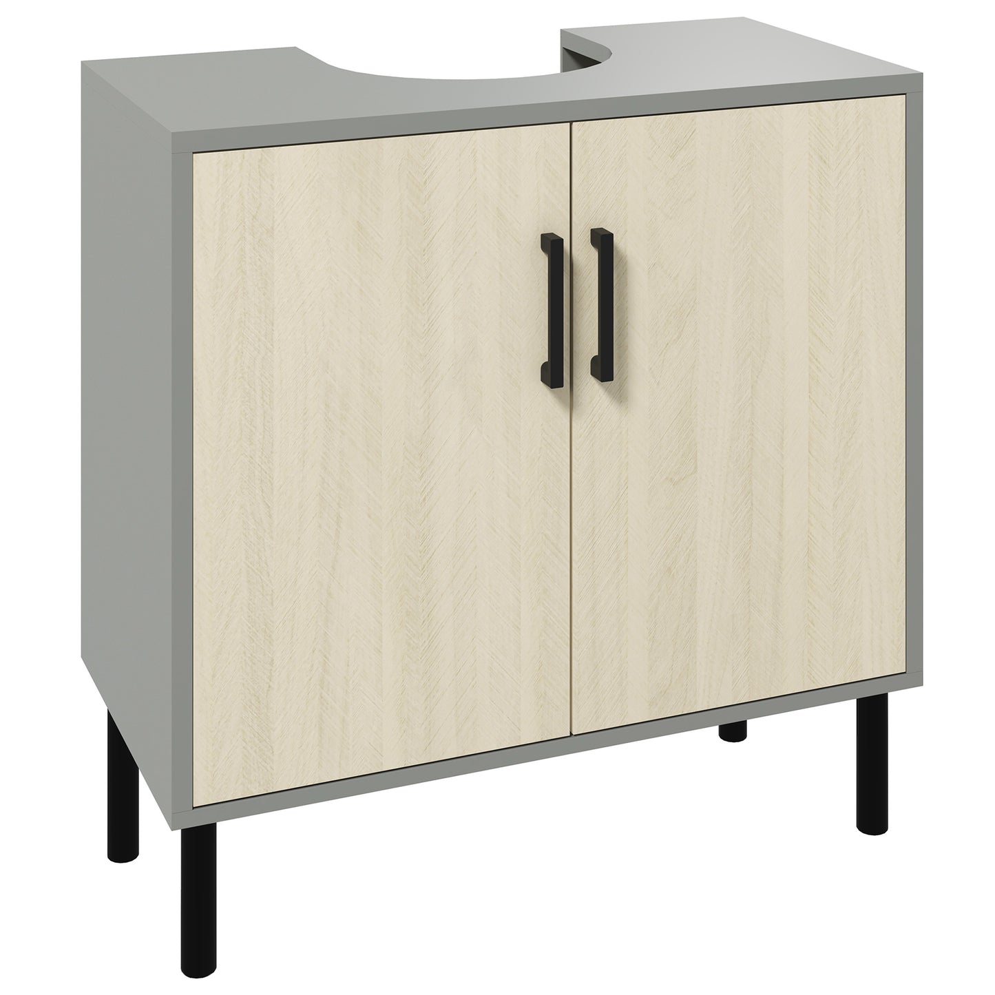 Photo of kleankin Under Sink Cabinet, Bathroom Vanity Unit, Storage Cupboard with Double Doors and Storage Shelves, 60x30x60cm, Natural in Natural colour on a white background