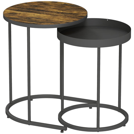Photo of HOMCOM Set of Two Industrial Nesting Tables - Brown/Black in Brown/Black colour on a white background