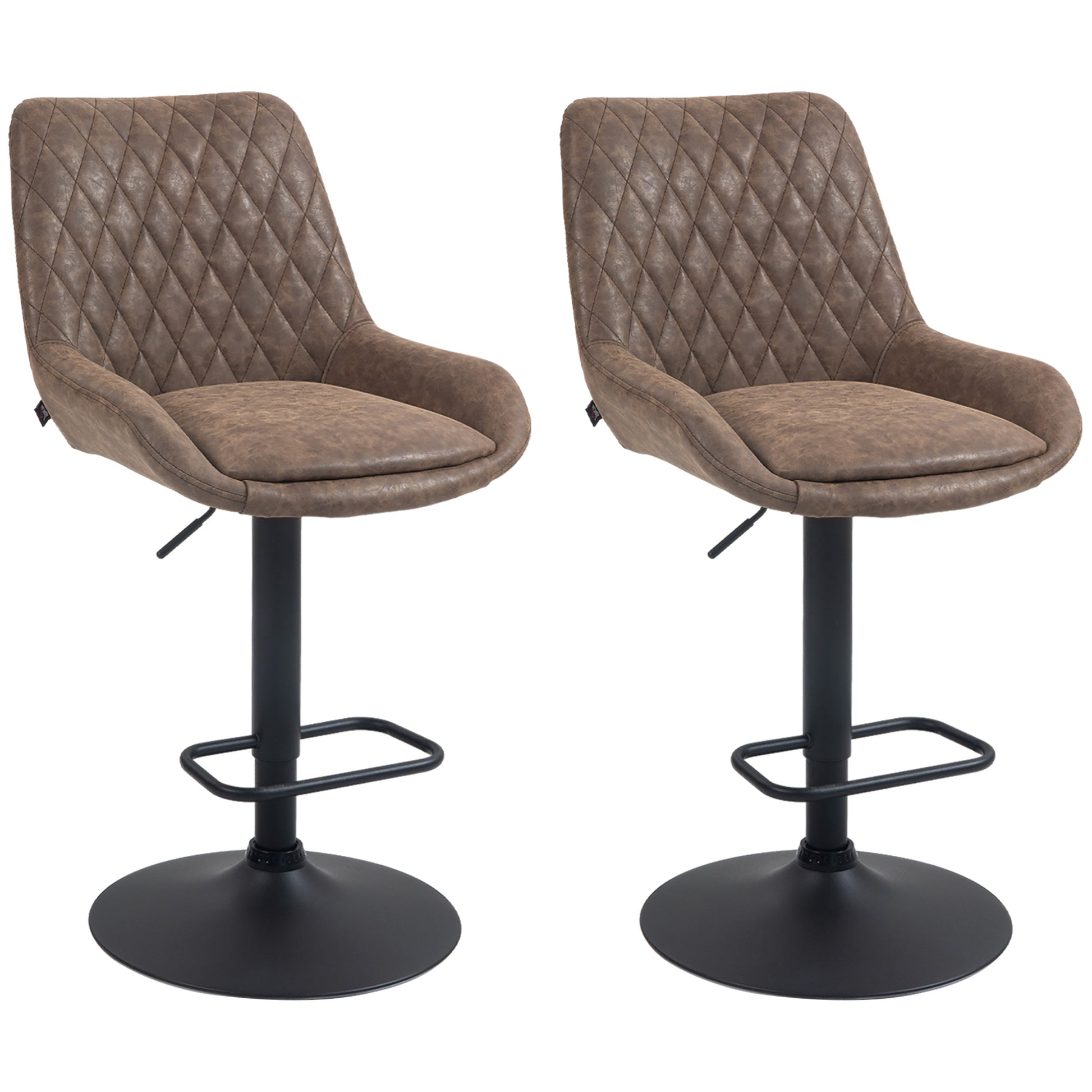 Photo of HOMCOM Set of Two Faux Leather Retro Bar Stools - Brown in Brown colour on a white background