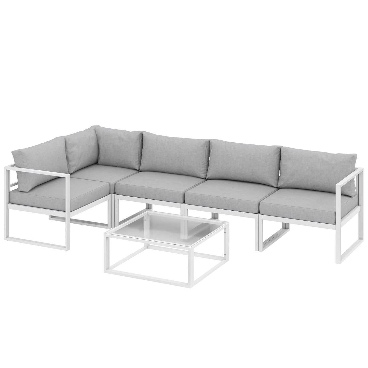Photo of Outsunny 5 Seater Aluminium Garden Furniture Set, Garden Sofa Set with Thick Cushions for Patio and Balcony, Outdoor, Light Grey in Grey colour on a white background