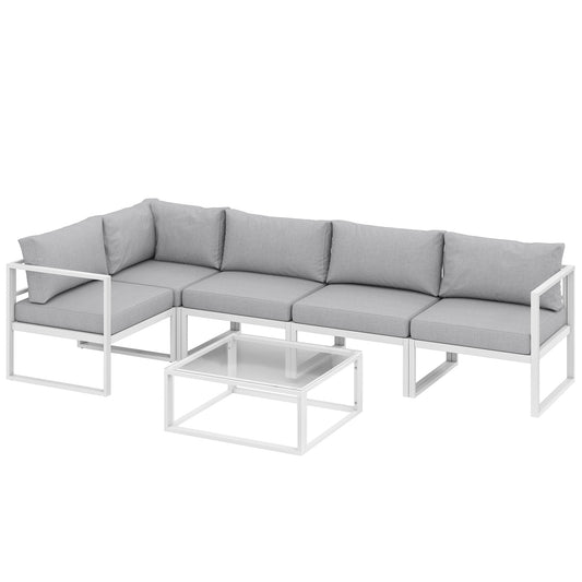 Photo of Outsunny 5 Seater Aluminium Garden Furniture Set, Garden Sofa Set with Thick Cushions for Patio and Balcony, Outdoor, Light Grey in Grey colour on a white background