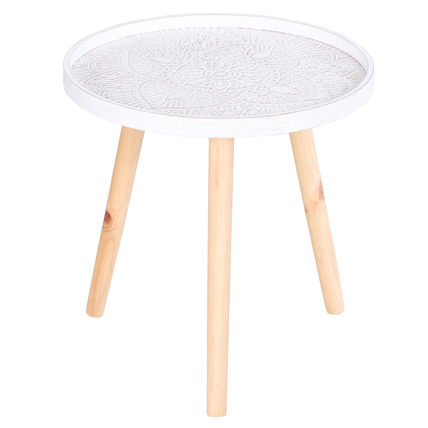 Photo of HOMCOM Coffee Table, Carved Floral Round Table with Tray-style Top and Wood Legs, Modern Side Table for Living Room, White in White colour on a white background