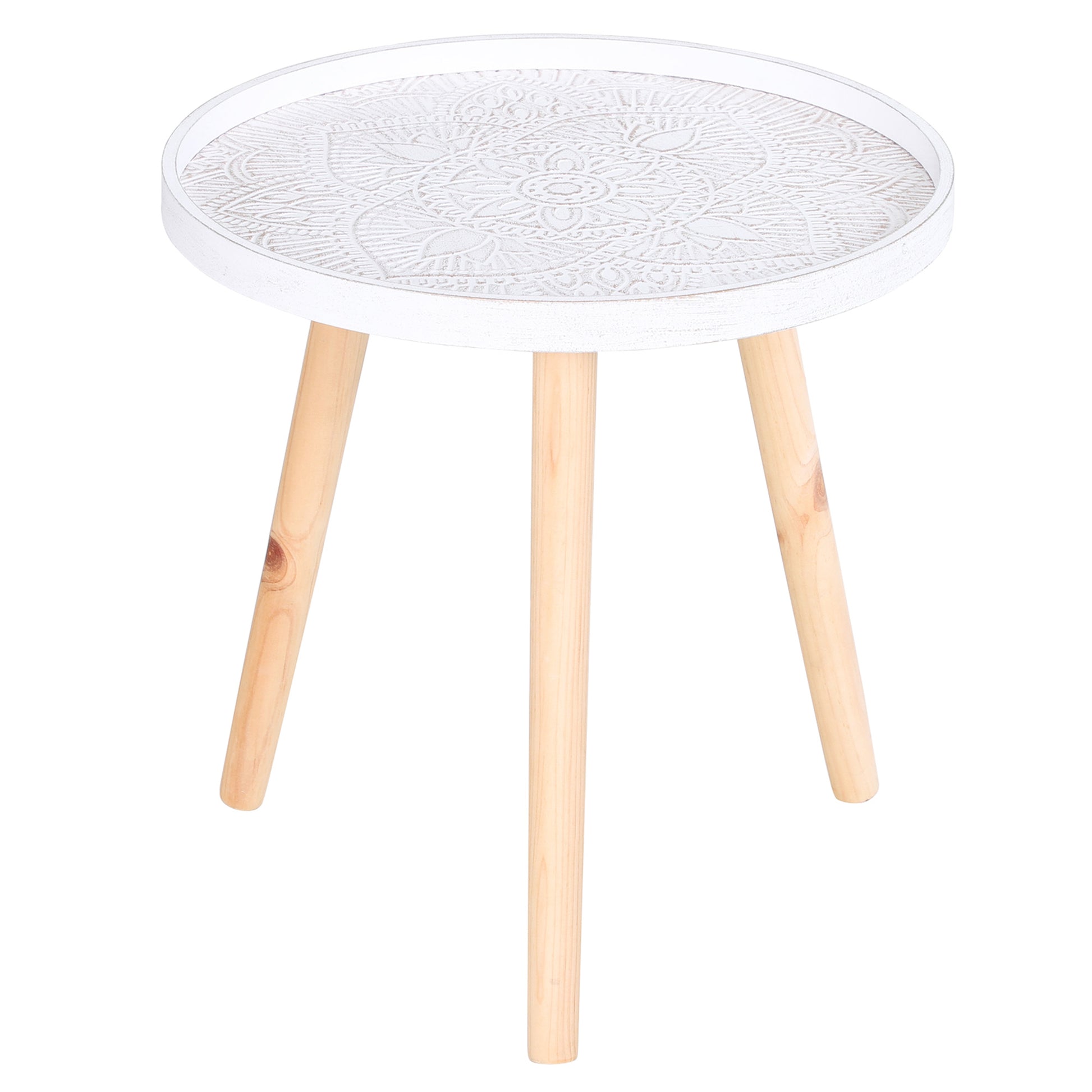Photo of HOMCOM Coffee Table, Carved Floral Round Table with Tray-style Top and Wood Legs, Modern Side Table for Living Room, White in White colour on a white background