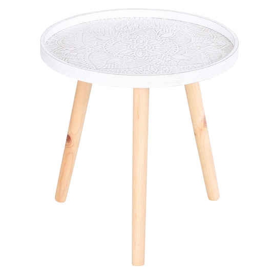 Photo of HOMCOM Coffee Table, Carved Floral Round Table with Tray-style Top and Wood Legs, Modern Side Table for Living Room, White in White colour on a white background